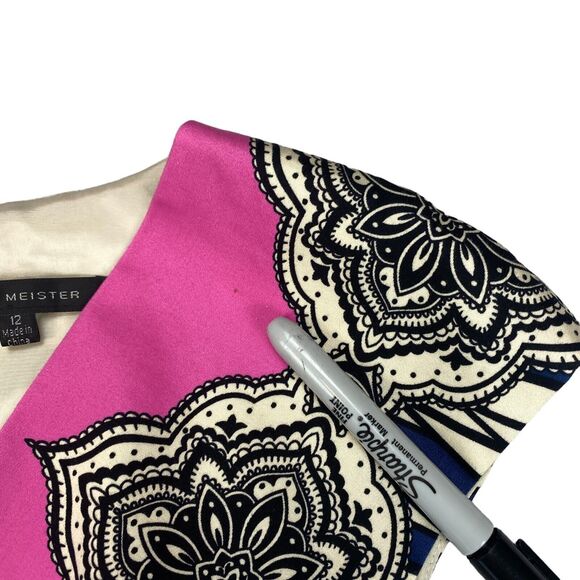 David Meister Sheath Dress Women's Size 12 Multi Geometric Cap Sleeve Back Zip - Picture 3 of 16